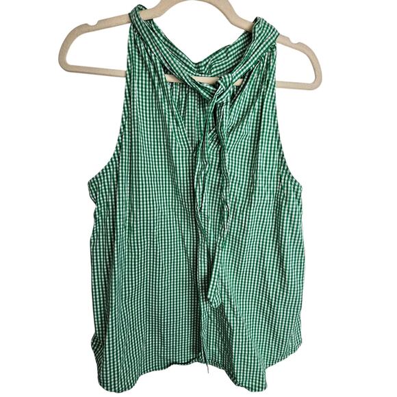 J Crew Tank Top Halter Tank Top High Neck Tank Top Gingham Top 10 Green White - Picture 8 of 8